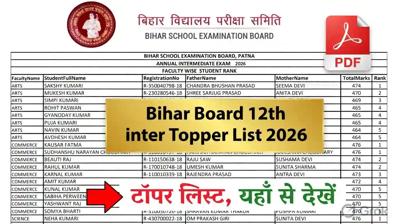 Bihar Board 12th Topper List 2026 PDF Download